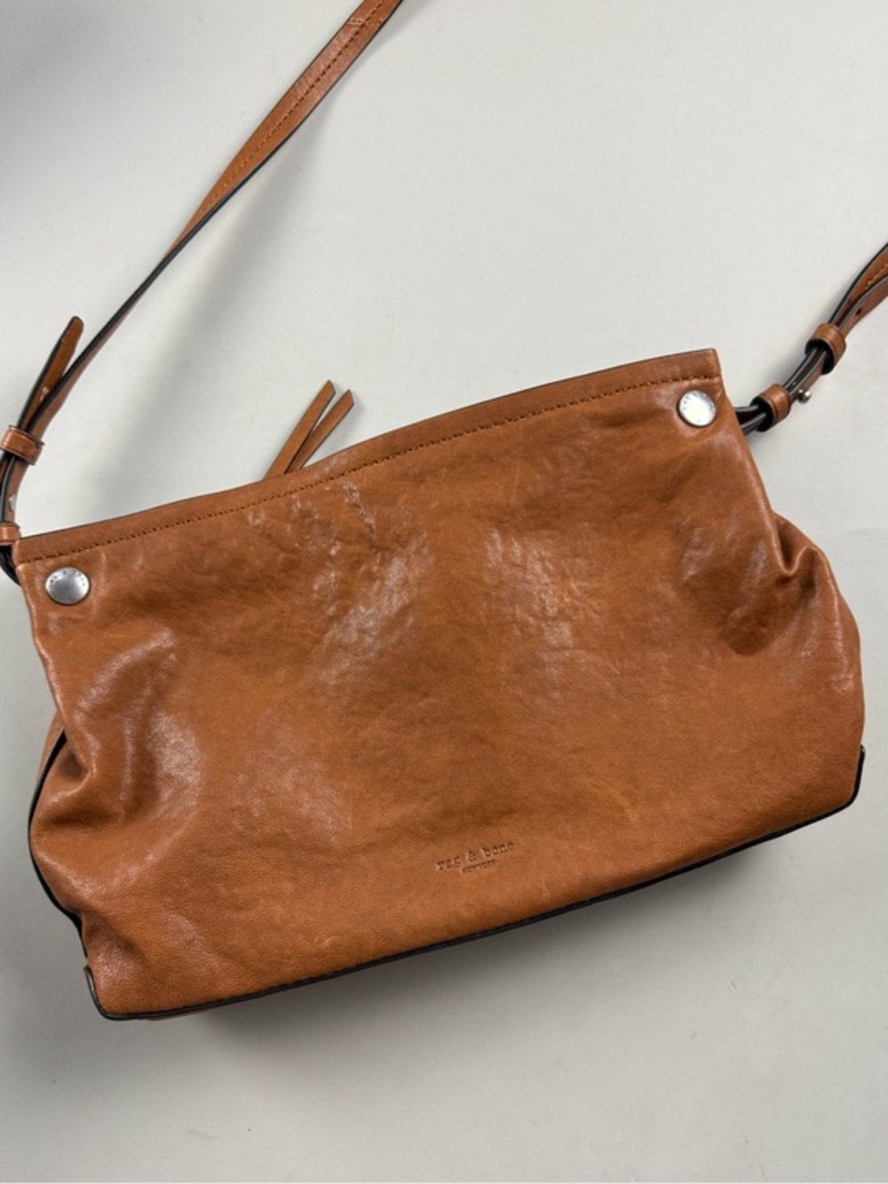 rag & bone NY Genuine Leather Slim Crossbody Shoulder Bag Cognac Tan
